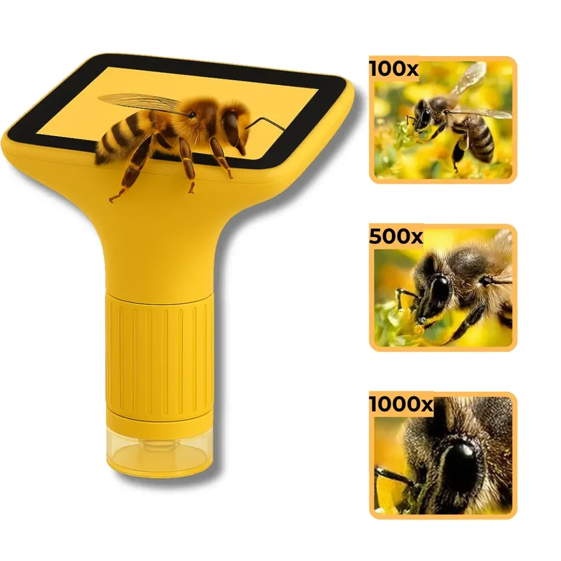 Microscope Enfant Écran 7,6 cm et Zoom 1000x Jaune – Dès 6 Ans