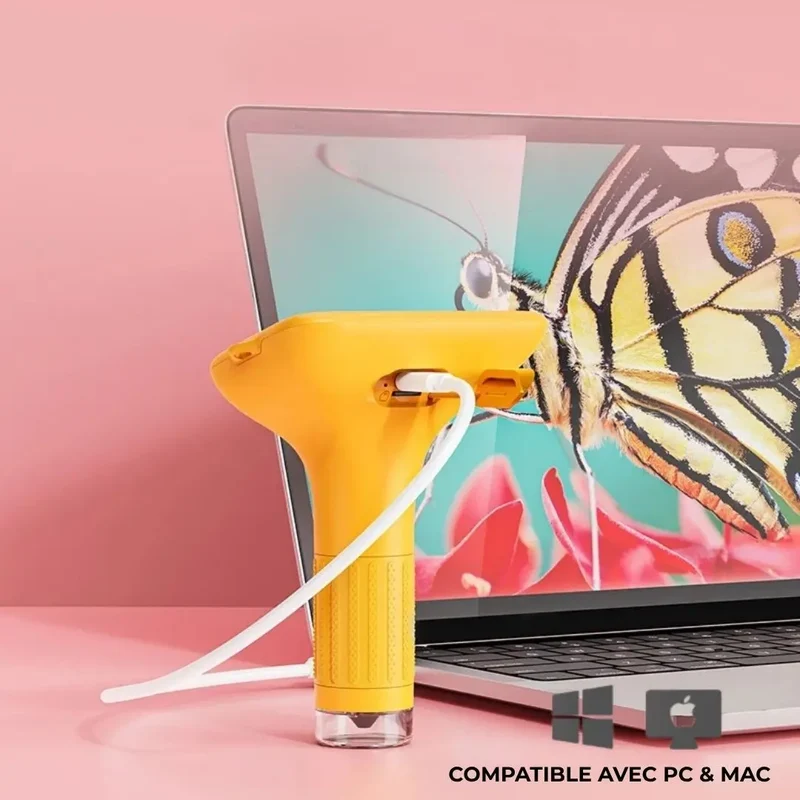 Microscope Enfant Écran 7,6 cm et Zoom 1000x Jaune – Dès 6 Ans