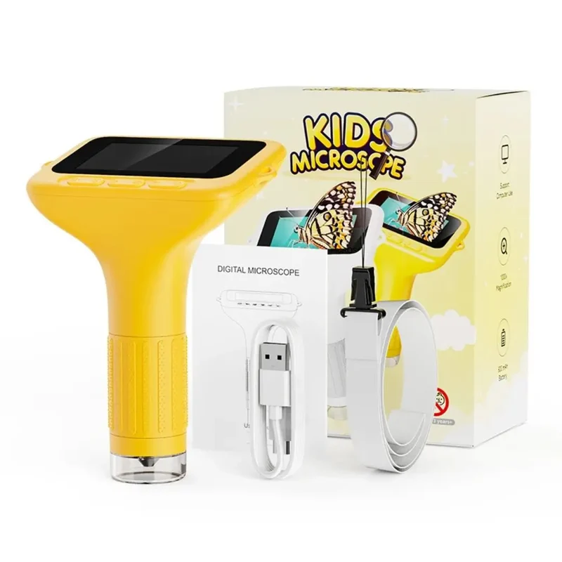 Microscope Enfant Écran 7,6 cm et Zoom 1000x Jaune – Dès 6 Ans