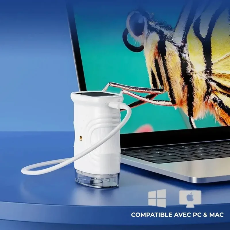 Microscope Enfant avec Écran 5 cm et Zoom 1000x Blanc – Dès 6 Ans