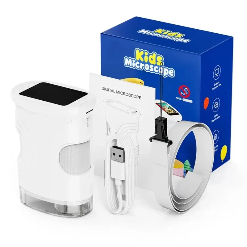 Microscope Enfant avec Écran 5 cm et Zoom 1000x Blanc – Dès 6 Ans