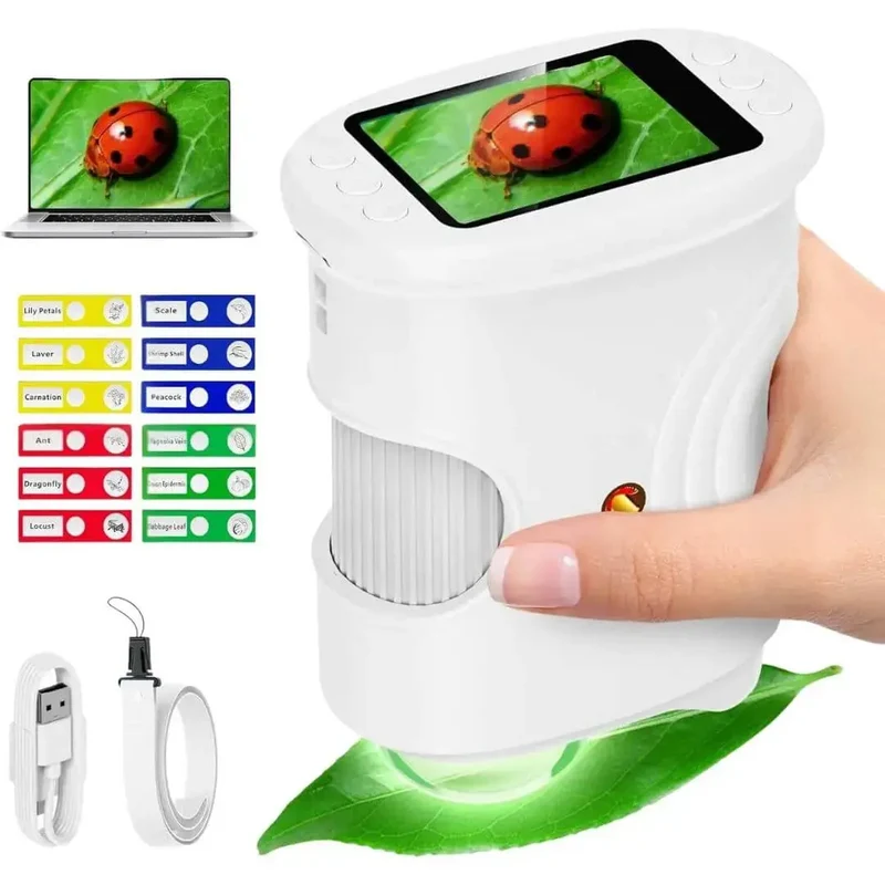 Microscope Enfant avec Écran 5 cm et Zoom 1000x Blanc – Dès 6 Ans