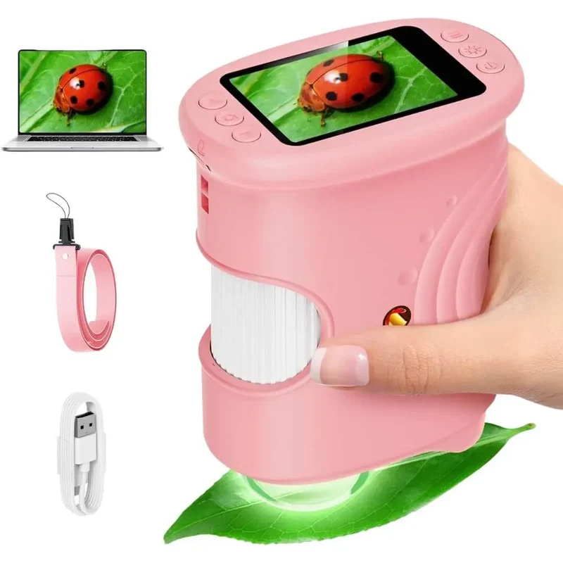 Microscope Enfant avec Écran 5 cm et Zoom 1000x Rose – Dès 6 Ans