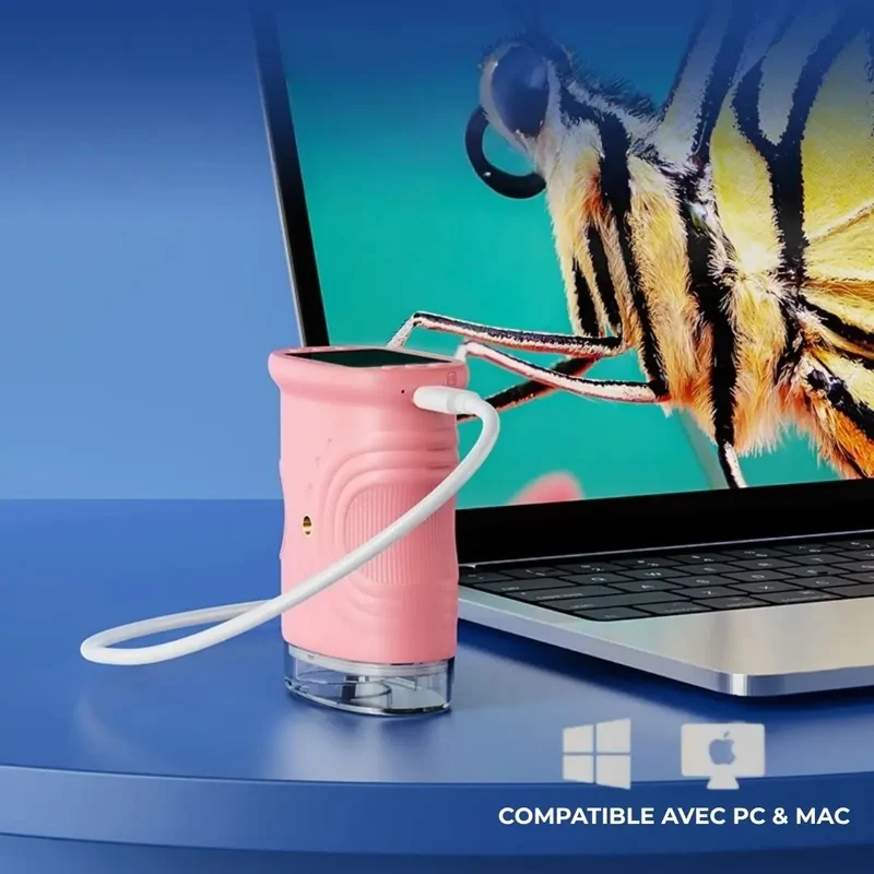 Microscope Enfant avec Écran 5 cm et Zoom 1000x Rose – Dès 6 Ans