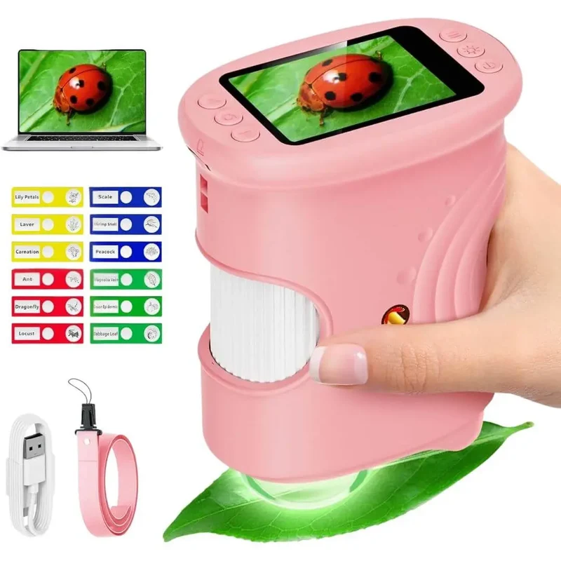 Microscope Enfant avec Écran 5 cm et Zoom 1000x Rose – Dès 6 Ans