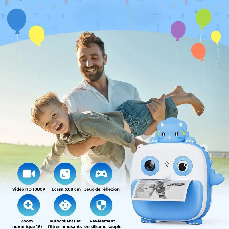 Appareil Photo Instantané pour Enfant Dinosaure Bleu – DinoCam™