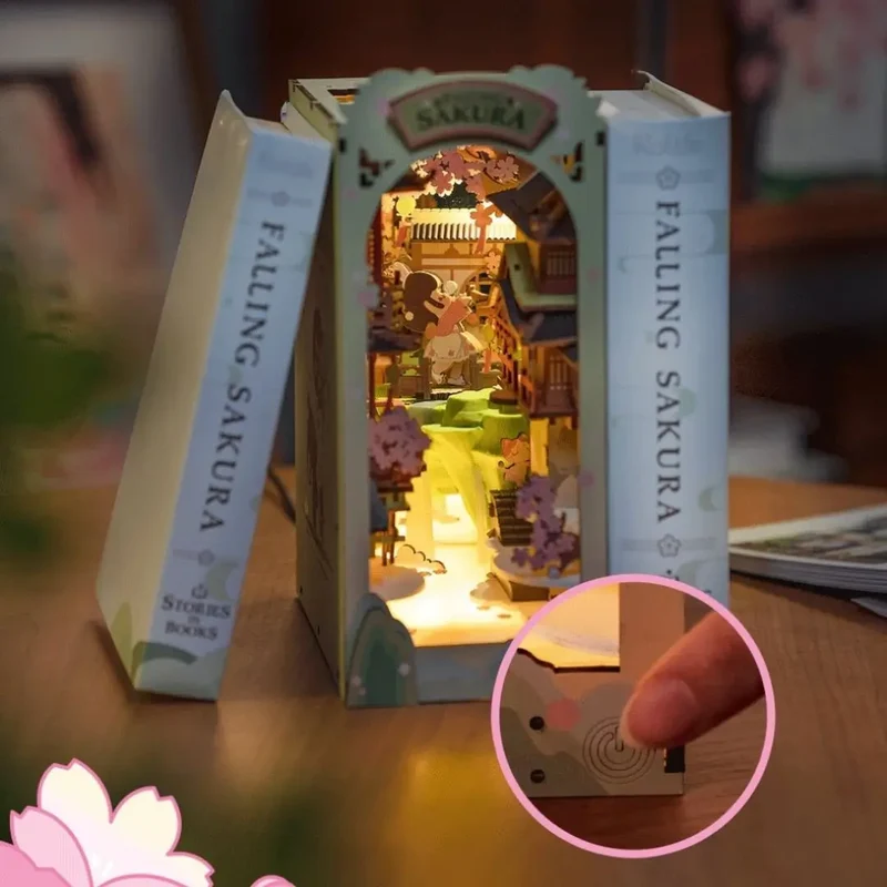 Book Nook Sakura en Bois avec Lumière LED - SakuraDream™