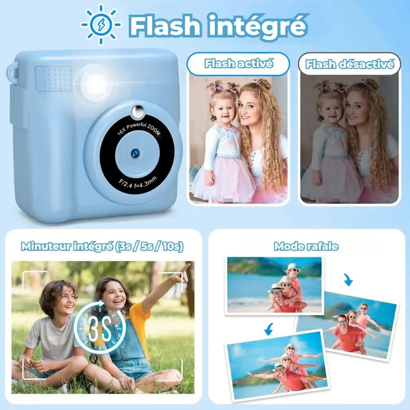 Appareil photo instantané enfant bleu- SnapKid™