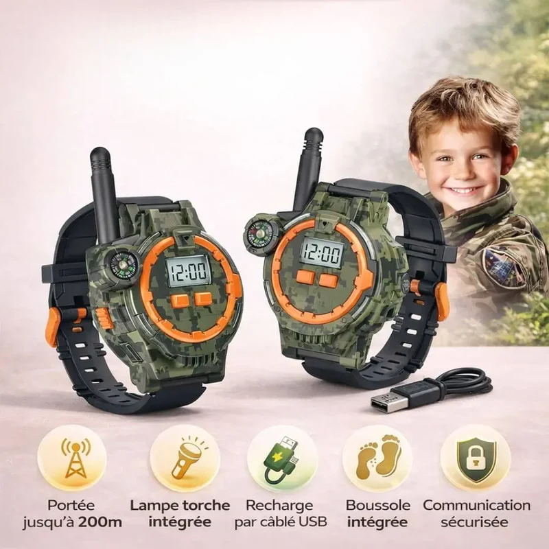 Montre Talkie Walkie Enfant Rechargeable 200m de Portée - RangerTalk™