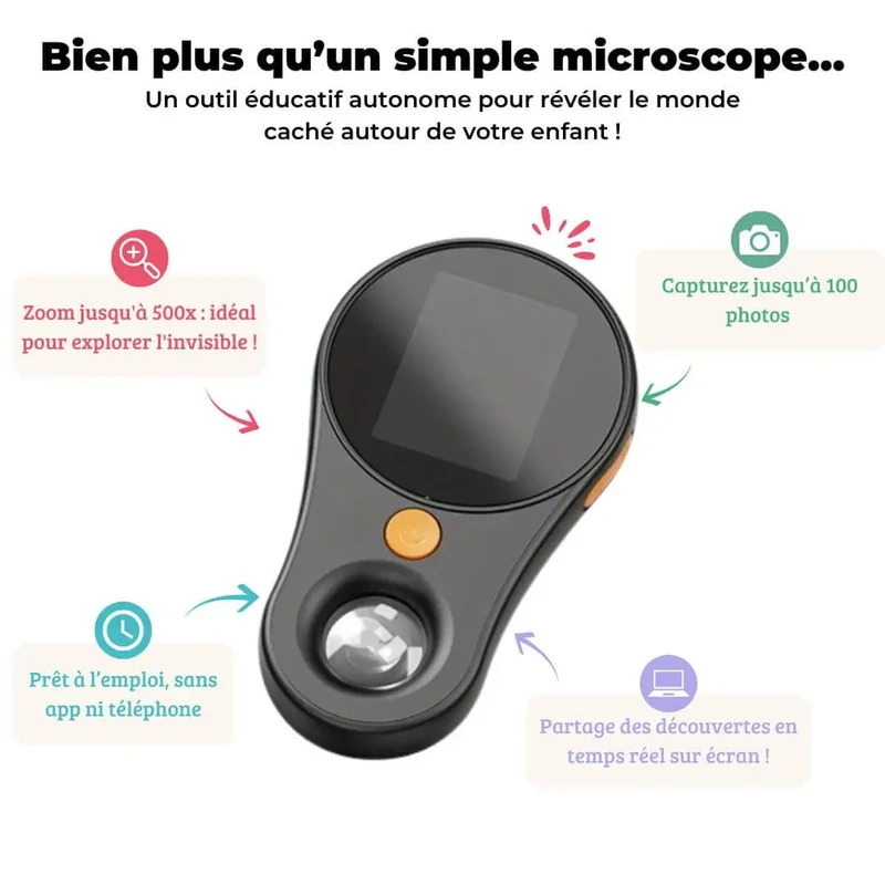 Microscope Électronique Enfant Écran 5cm Zoom 500x – Dès 6 Ans