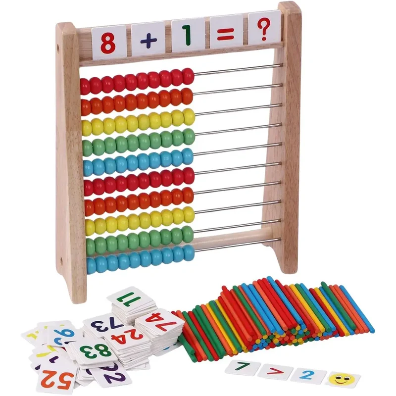 Boulier bois éducatif avec cartes et bâtonnets Montessori - Woodikids™