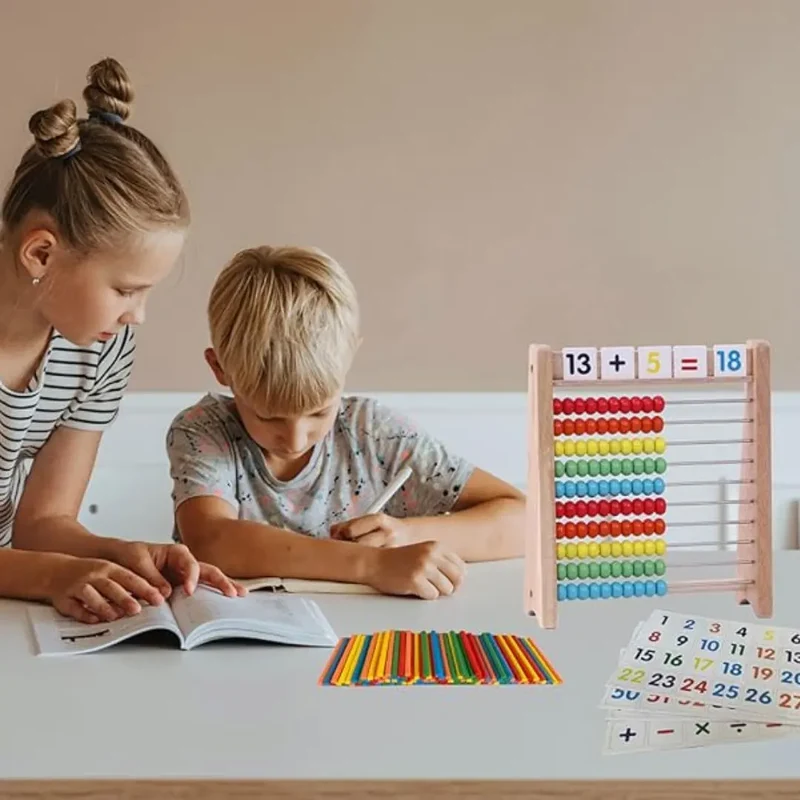 Boulier bois éducatif avec cartes et bâtonnets Montessori - Woodikids™