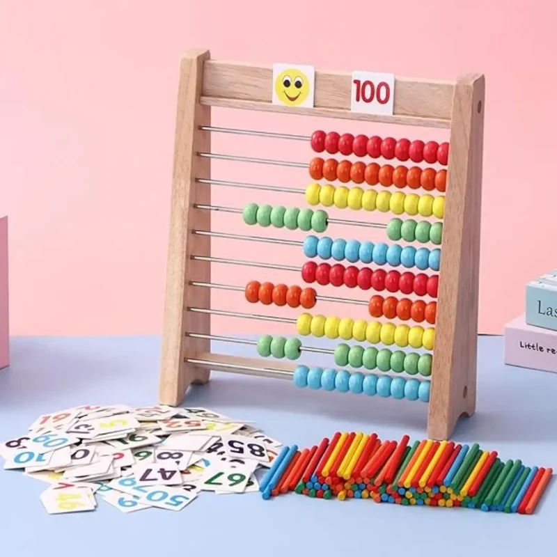 Boulier bois éducatif avec cartes et bâtonnets Montessori - Woodikids™