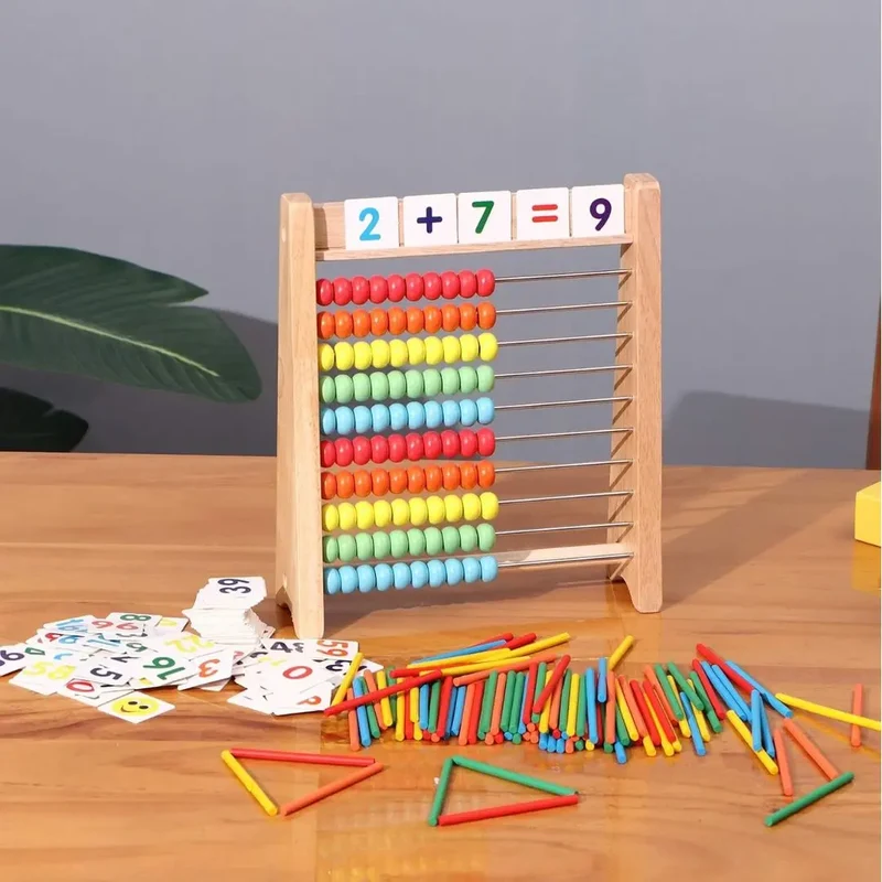Boulier bois éducatif avec cartes et bâtonnets Montessori - Woodikids™