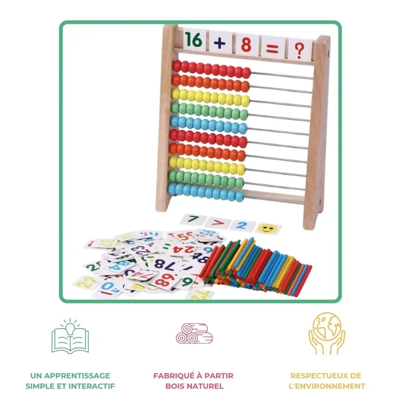 Boulier bois éducatif avec cartes et bâtonnets Montessori - Woodikids™