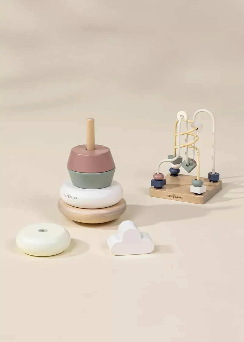 Wooden Baby Toy Gifting Set Stacking Rings & Bead Maze
