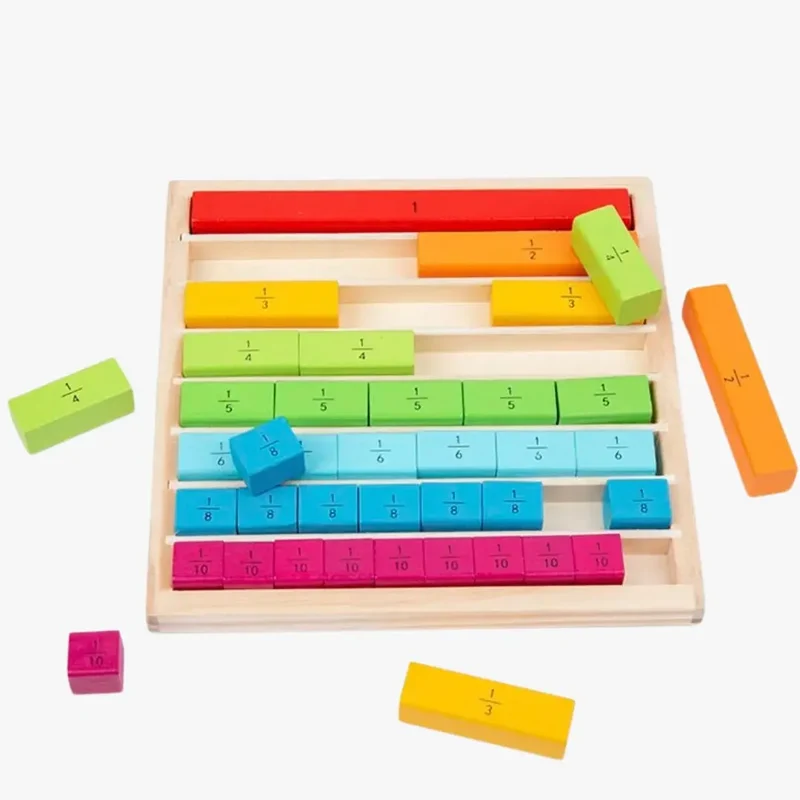 Bâtonnets Montessori fractions en bois - FractionFun™