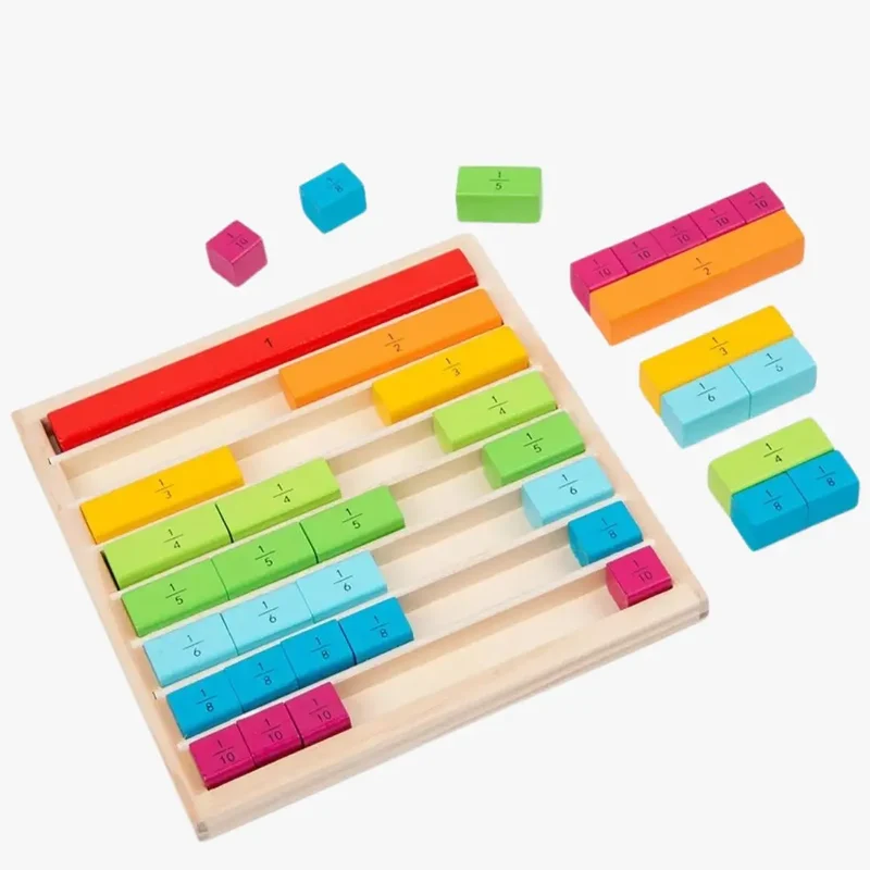 Bâtonnets Montessori fractions en bois - FractionFun™