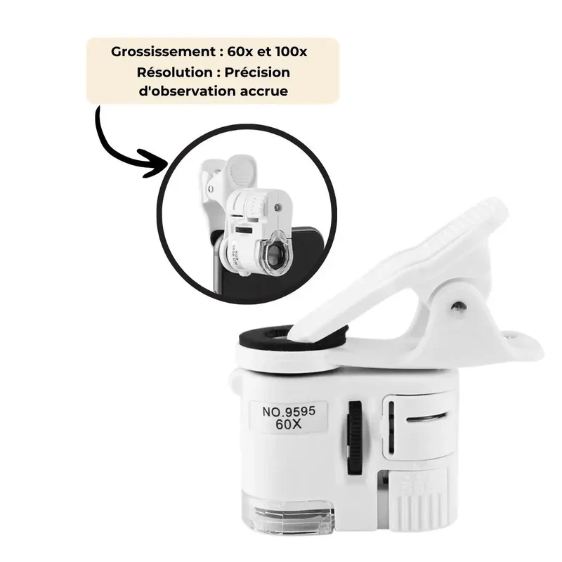 Microscope Enfant Portable avec Clip 60-100x – Dès 4 Ans