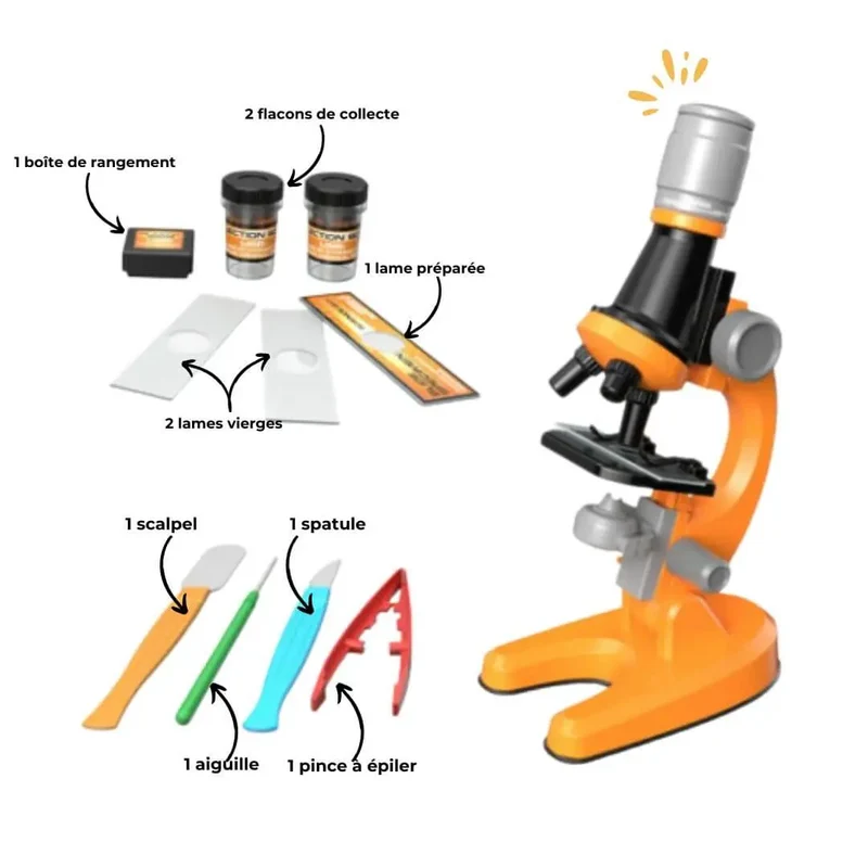 Microscope Optique Enfant 1200x Kit avec Spécimens – Dès 6 Ans