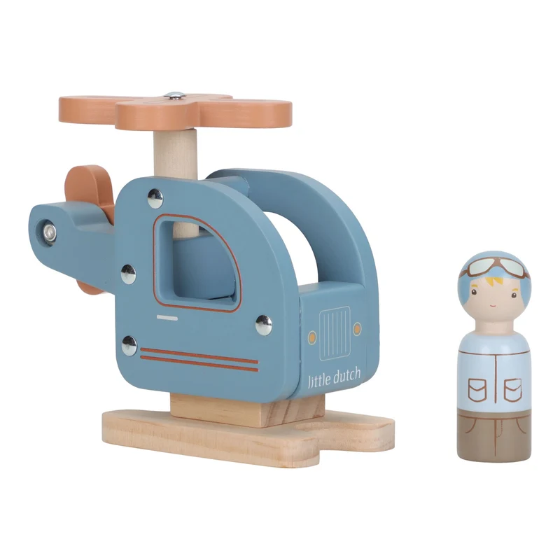 Houten speelgoed helikopter - Blauw