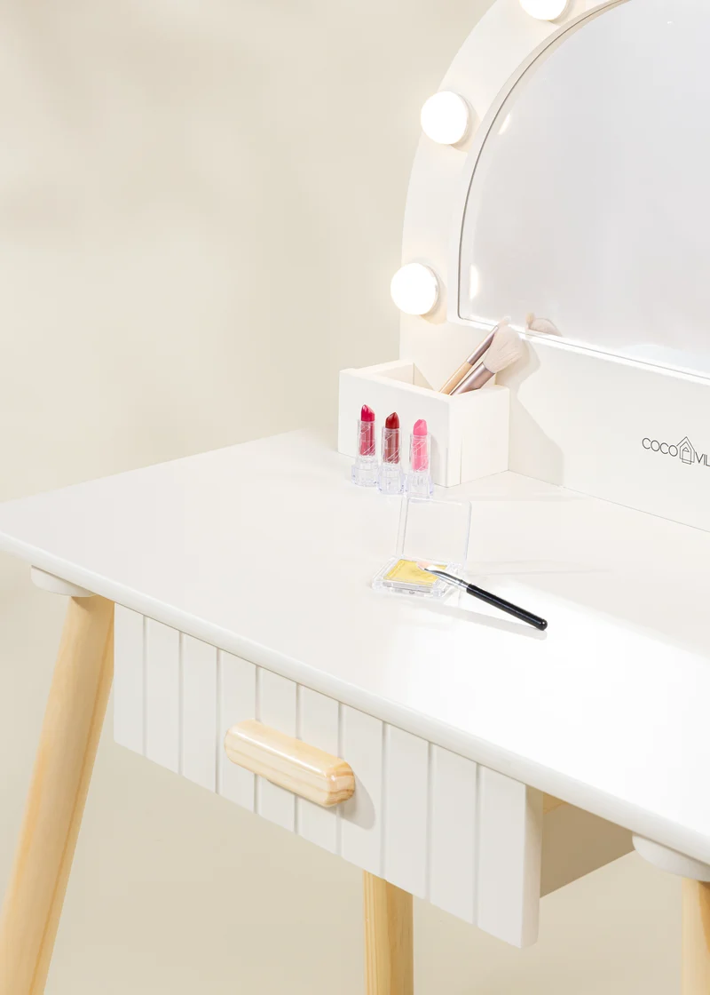 Wooden Play Vanity with Lighted Mirror & Stool