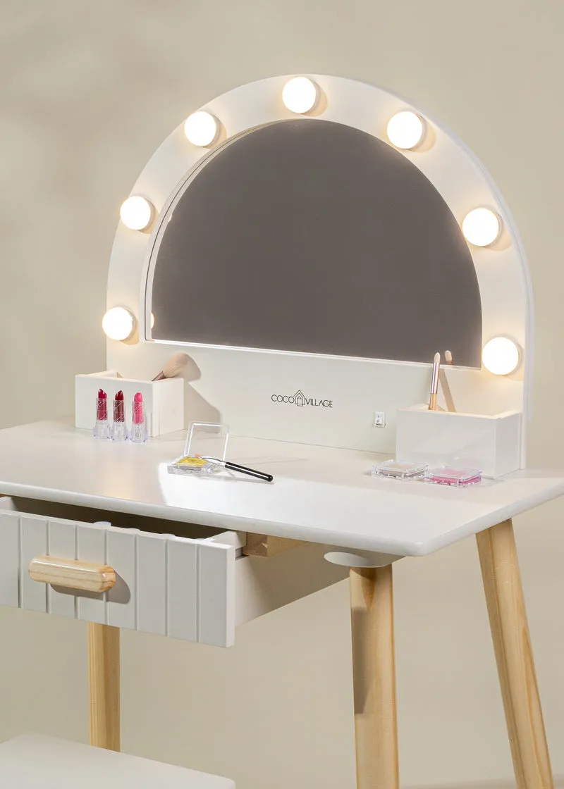 Wooden Play Vanity with Lighted Mirror & Stool