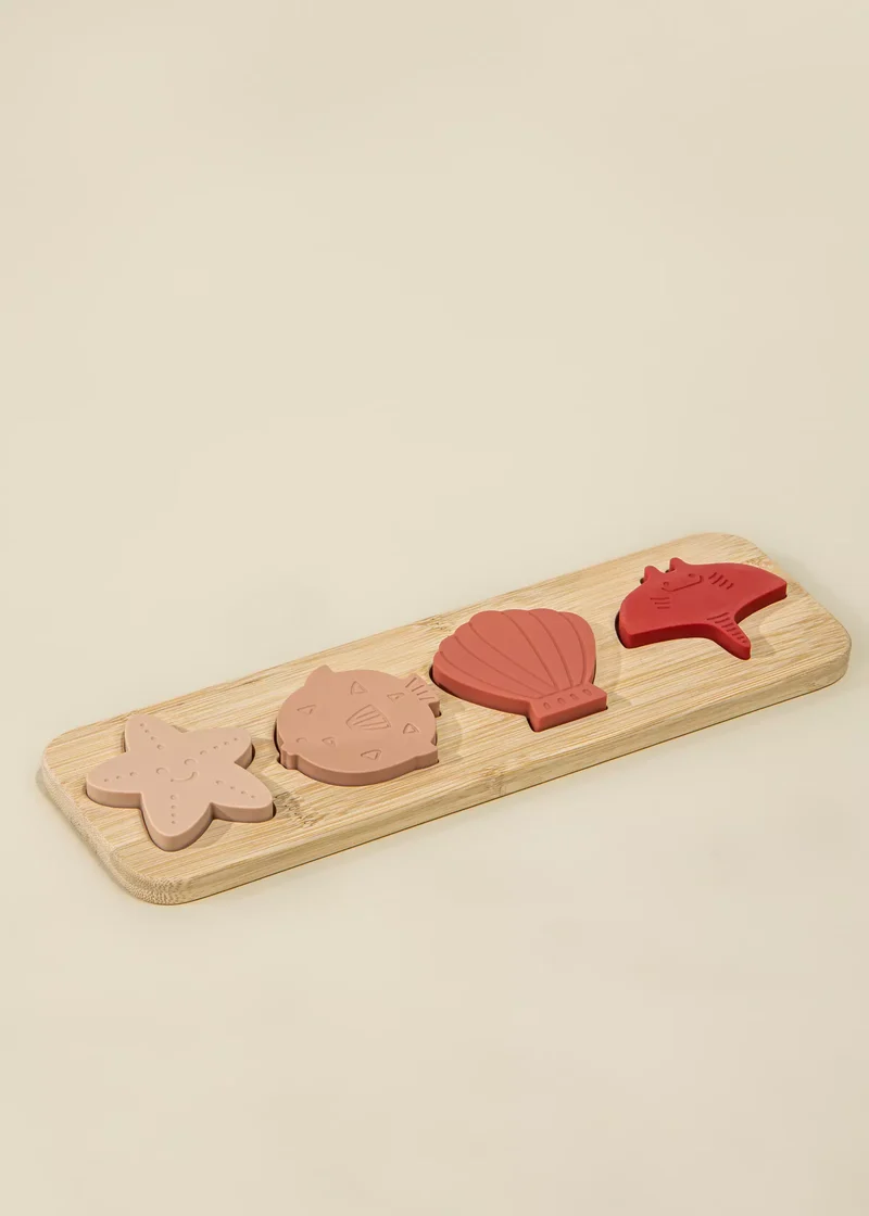 Silicone Puzzle on Wooden Plate - Ocean