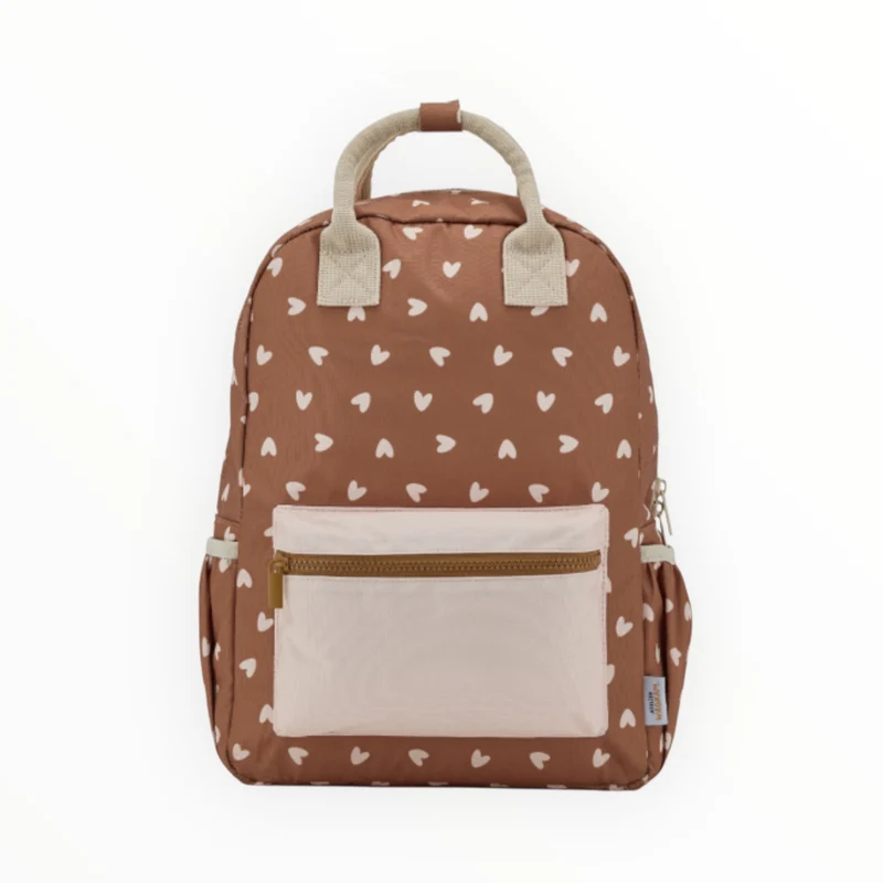 Sac à dos | Coeurs beige fond marron