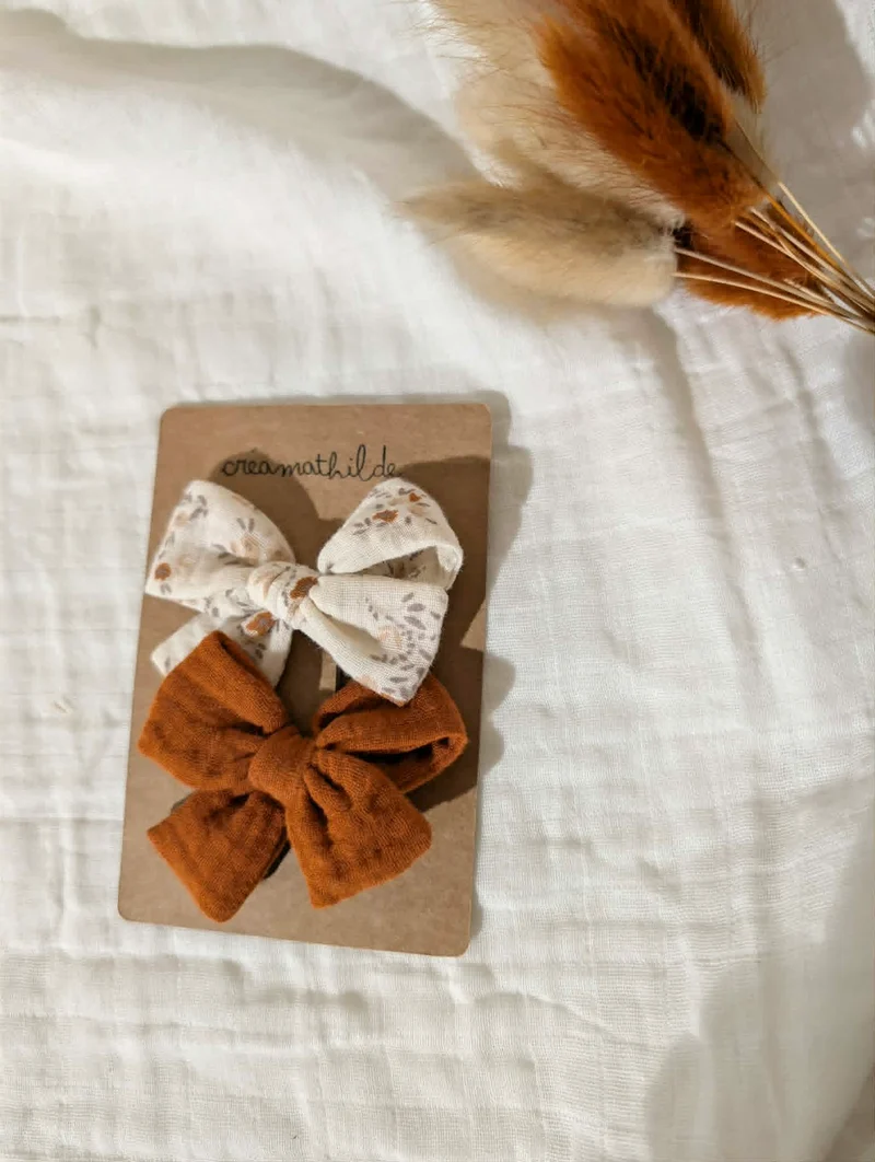 Barrettes noeud | Fleurs terracotta