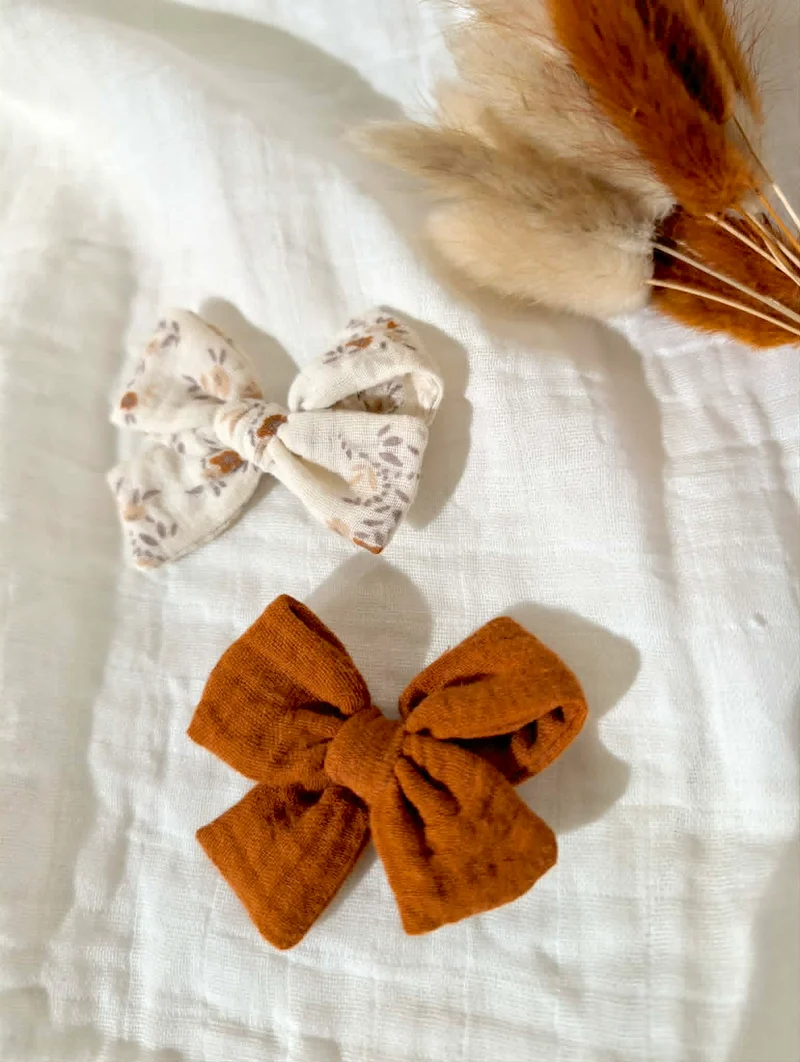Barrettes noeud | Fleurs terracotta