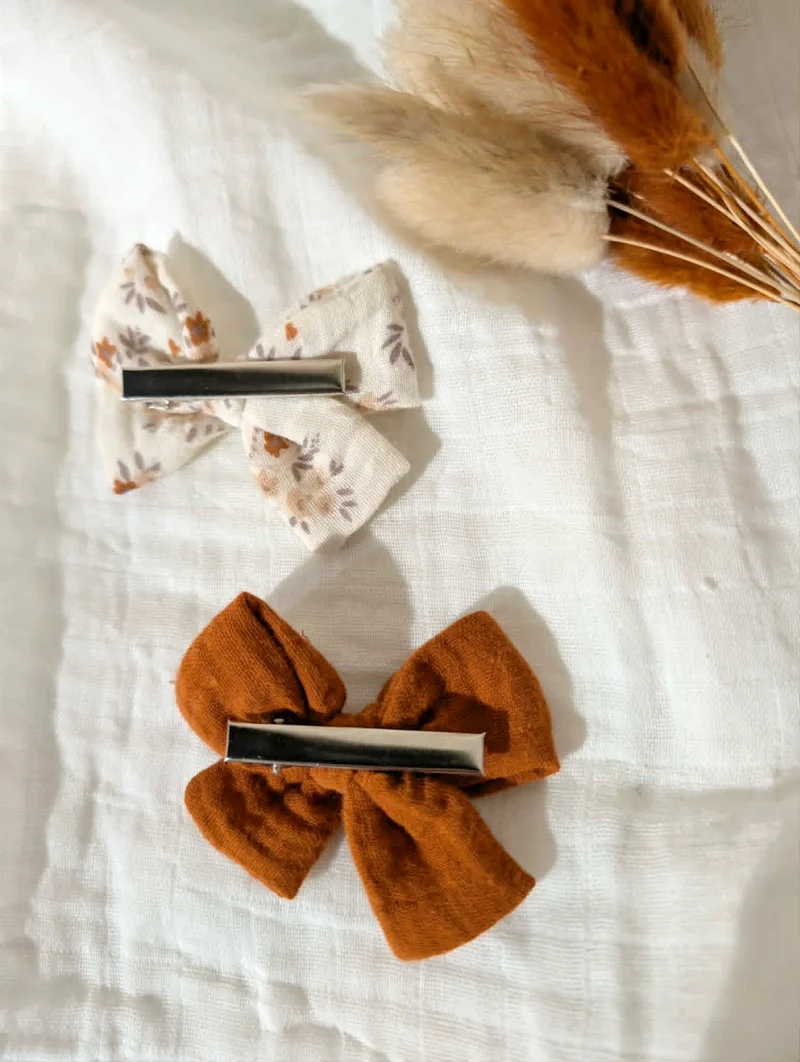 Barrettes noeud | Fleurs terracotta