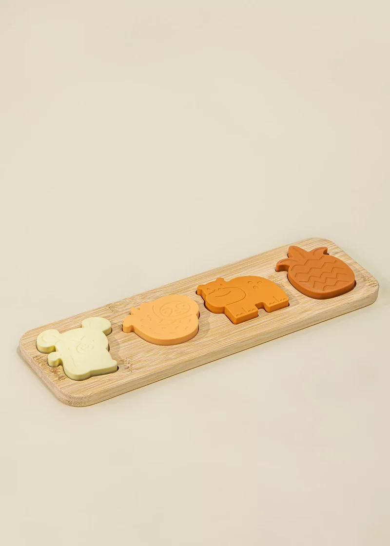 Silicone Puzzle on Wooden Plate - Jungle