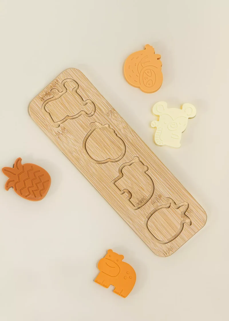 Silicone Puzzle on Wooden Plate - Jungle