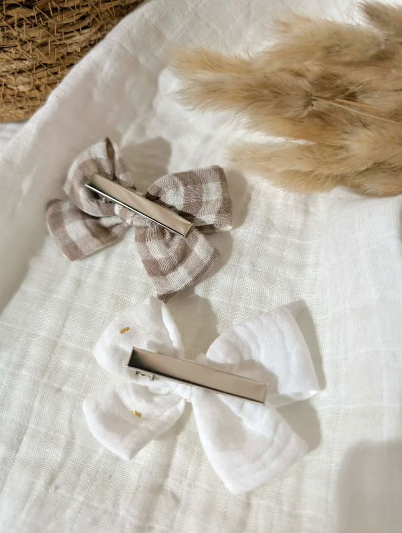 Barrettes noeud | Vichy et blanc