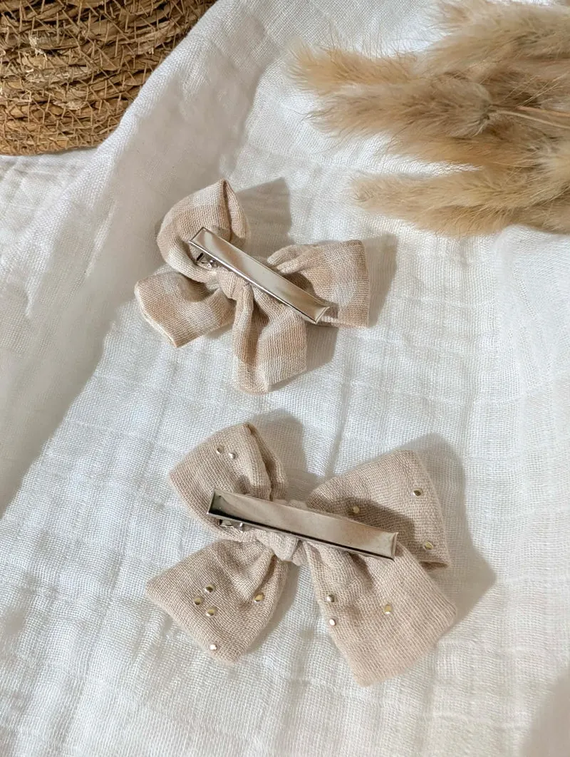 Barrettes noeud | Vichy beige