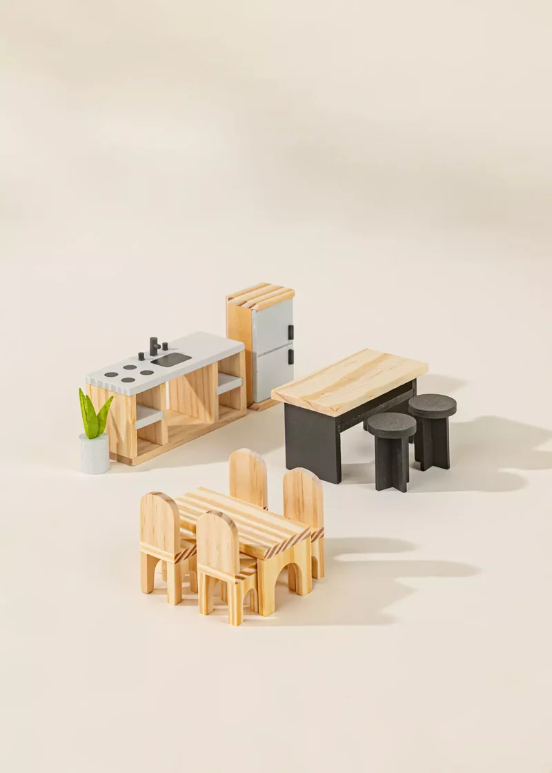 Wooden Doll House Kitchen Furniture (12 pcs)