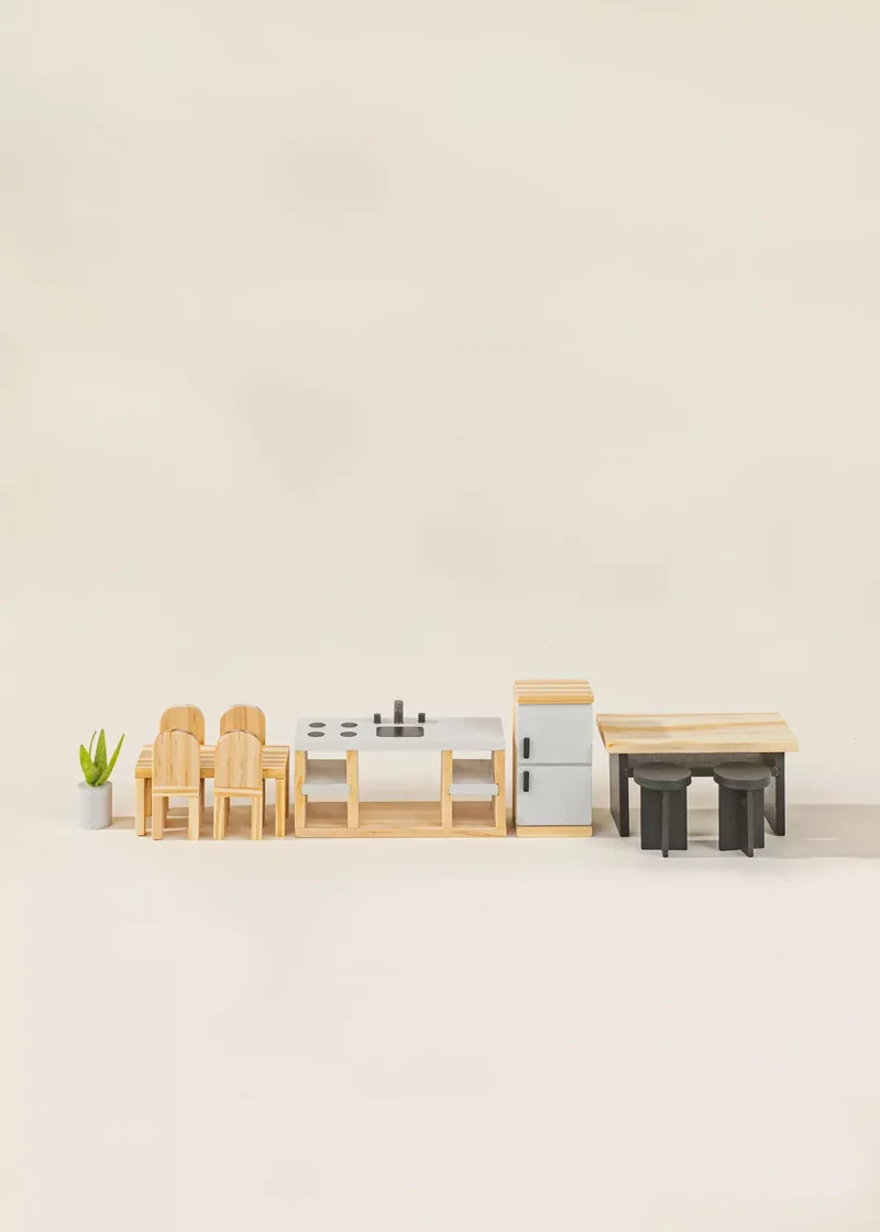 Wooden Doll House Kitchen Furniture (12 pcs)