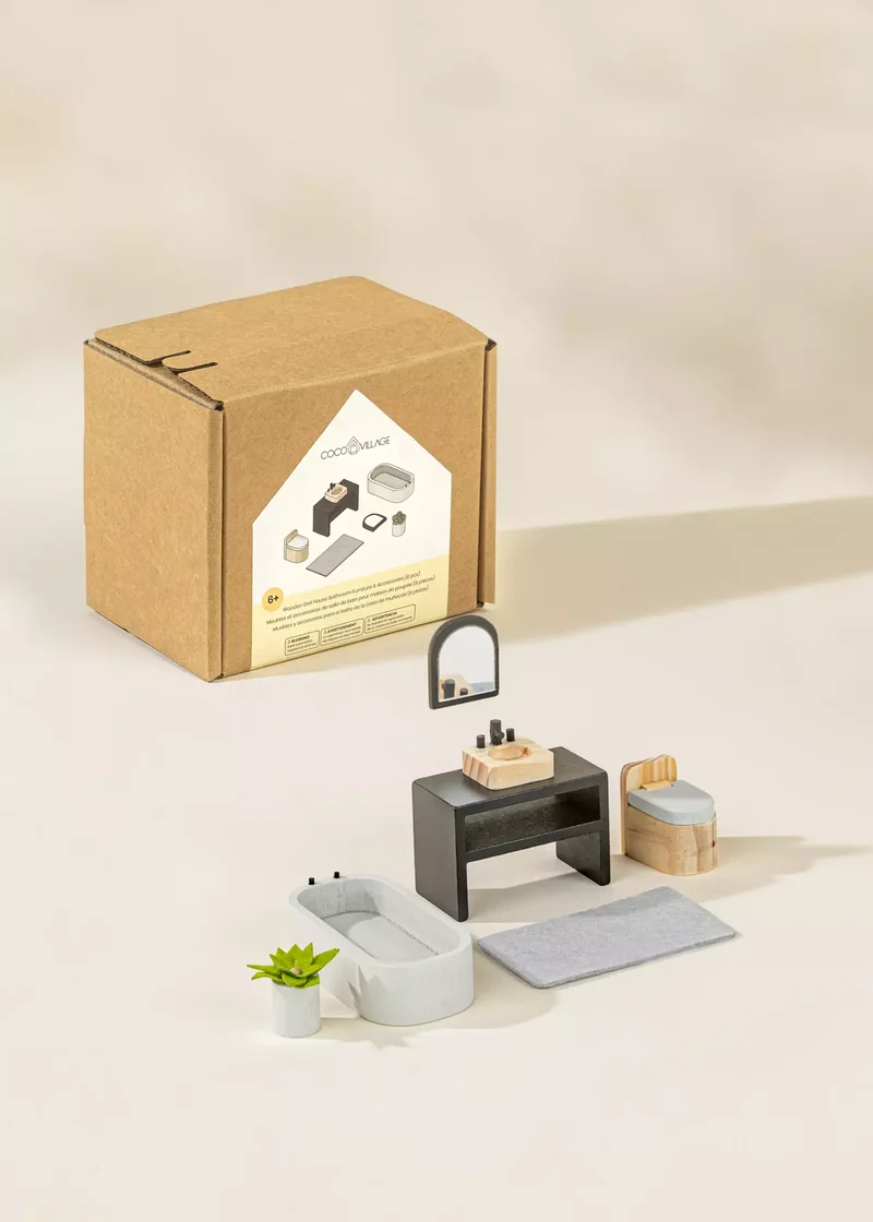 Wooden Doll House Bathroom Furniture (6pcs)