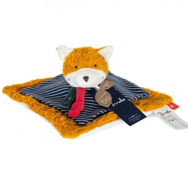 Doudou plat renard en coton bio