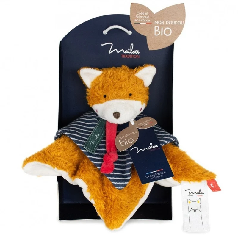 Doudou plat renard en coton bio