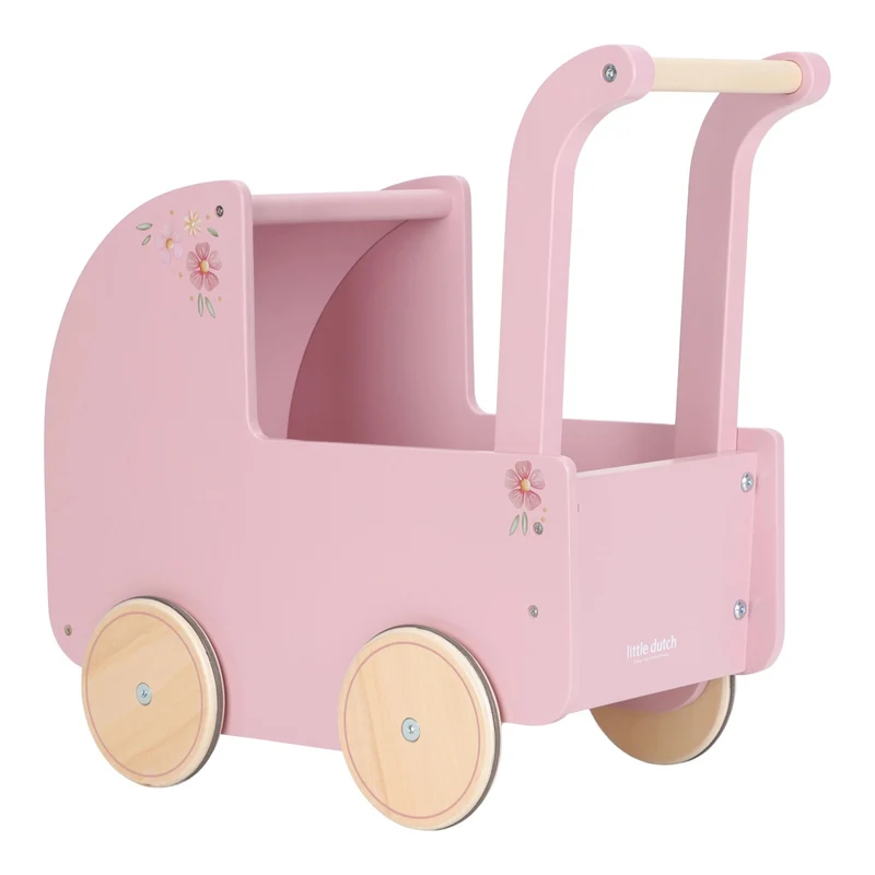 Houten poppenwagen - Roze