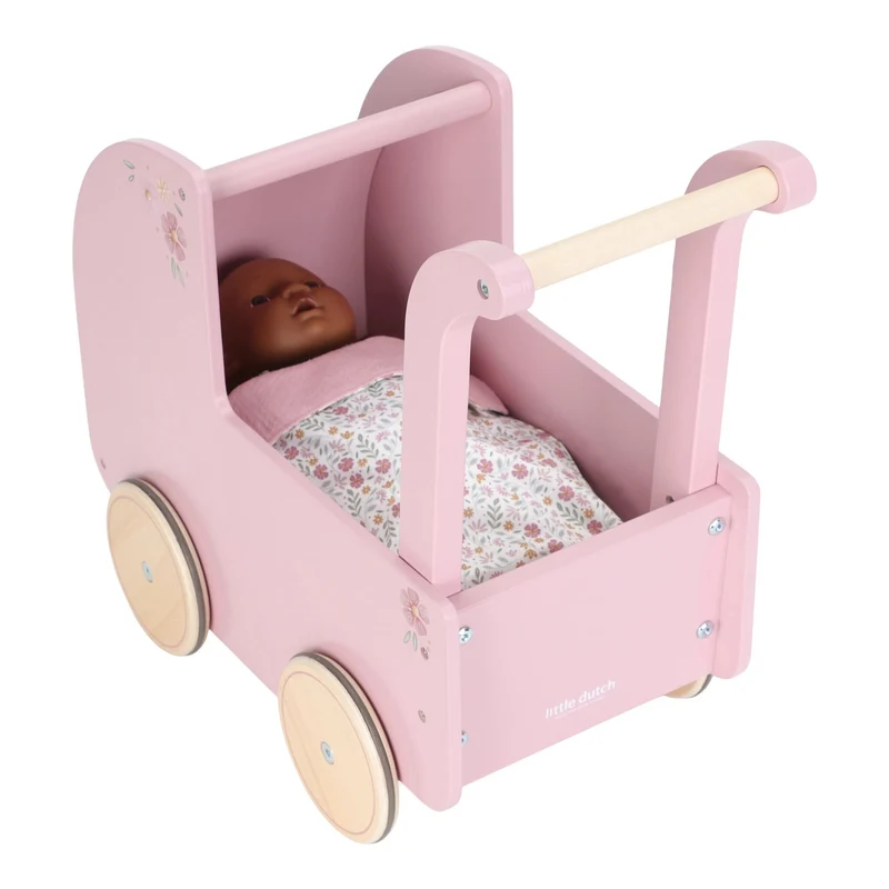 Houten poppenwagen - Roze