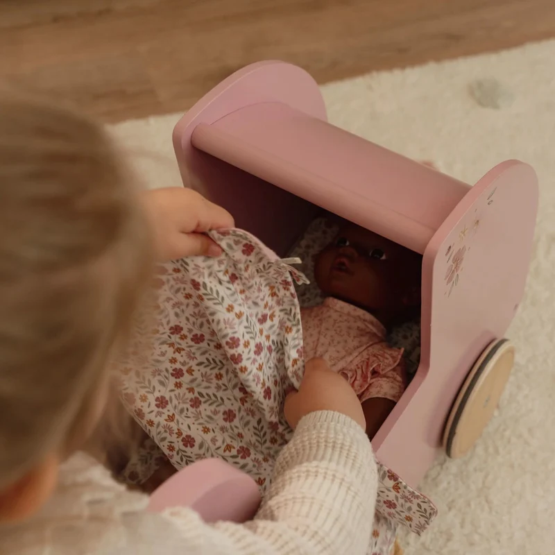 Houten poppenwagen - Roze