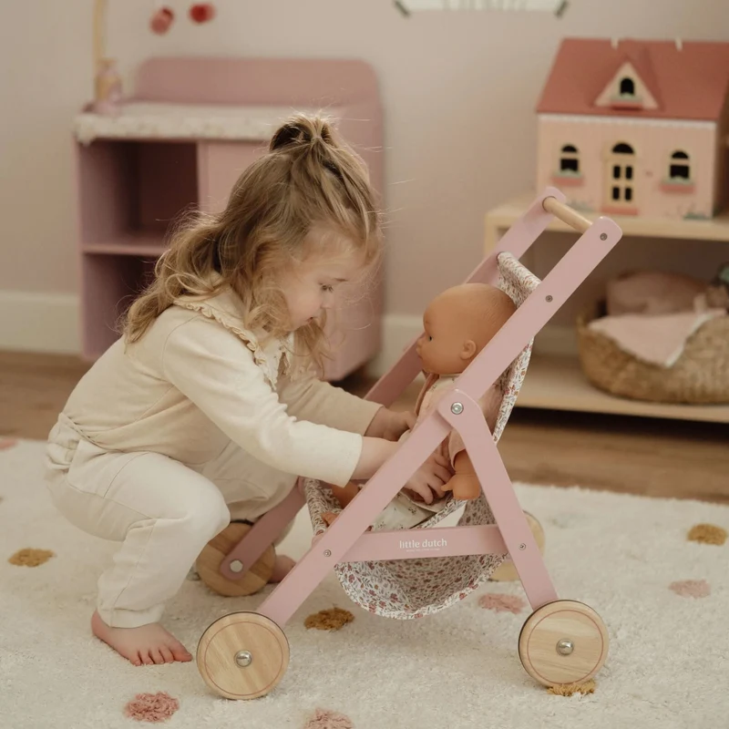 Houten poppenbuggy - Roze - Essentials