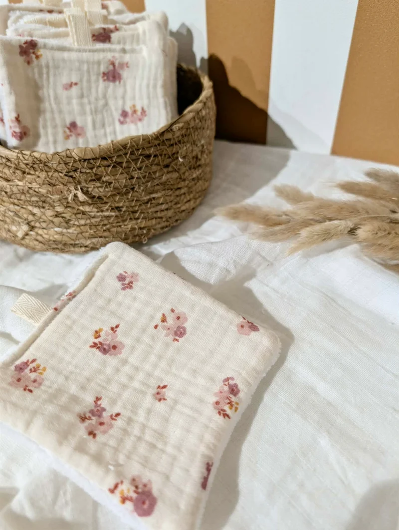Lingette lavable | Fleurs roses